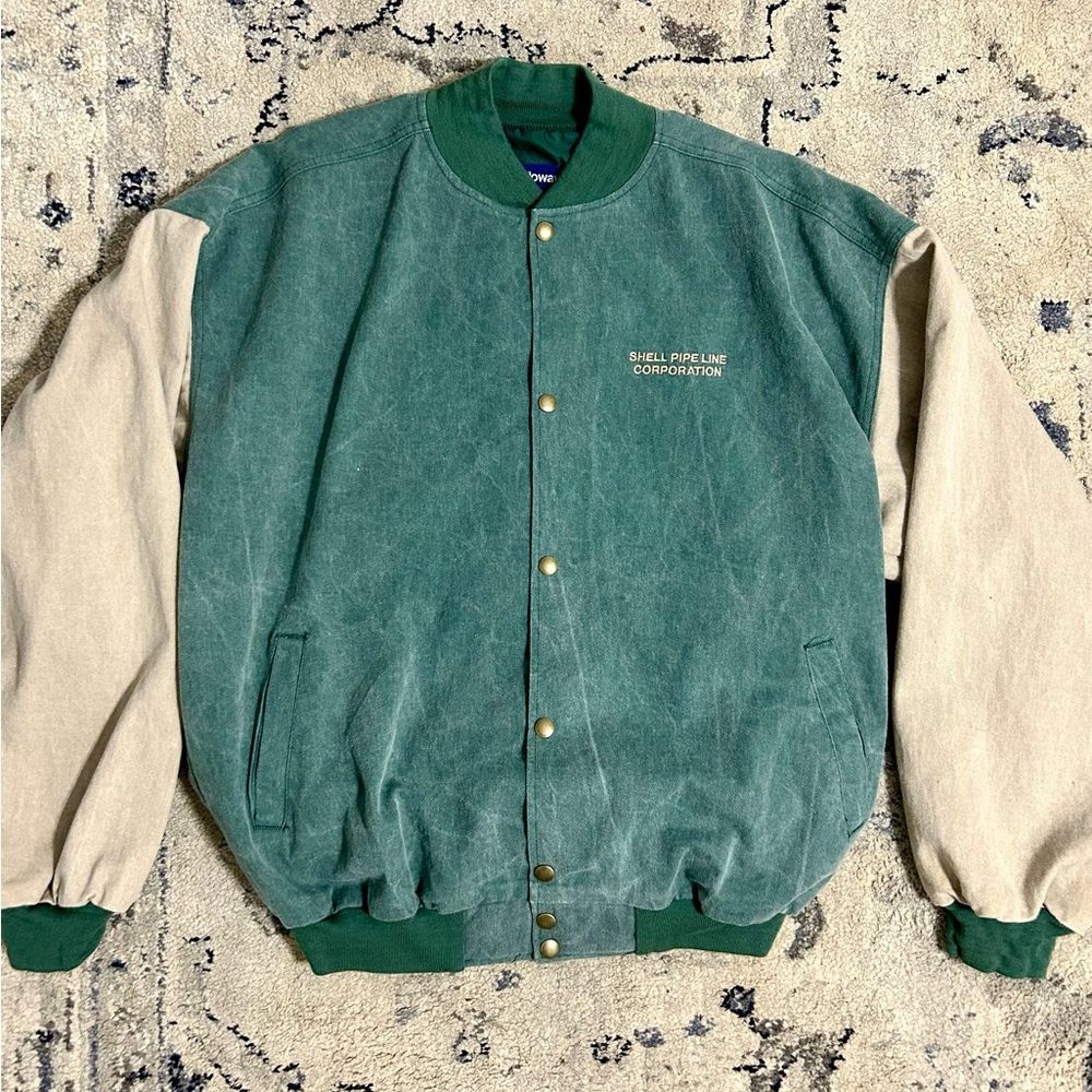 Holloway Vintage Green and Tan Bomber Varsity Jacket